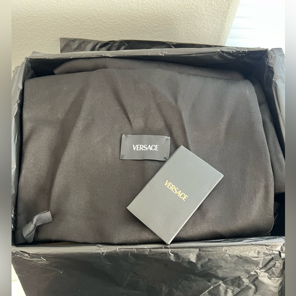 NEW VERSACE ‘95 Medusa Crystals Denim Barocco Print Platform Wedge Sandals 41 - Picture 13 of 16